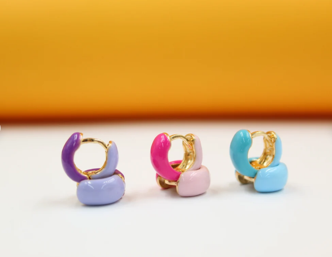 18K Gold Filled Enamel Small Huggie Earrings (K116A) - Fashivra