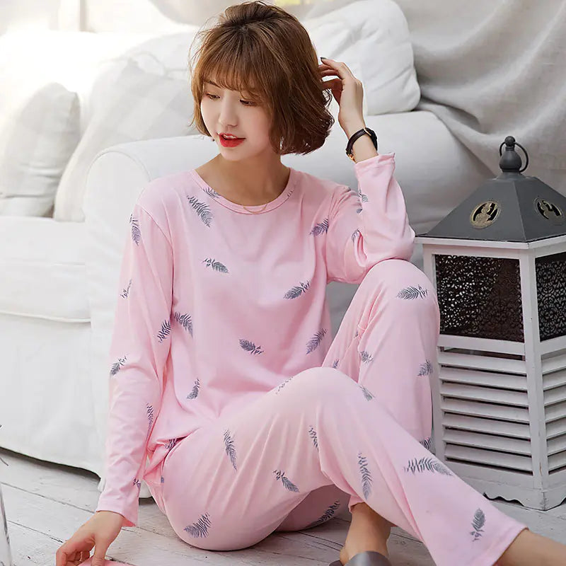 Women's Long-Sleeved Pajama Set in Cute Design - Fashivra