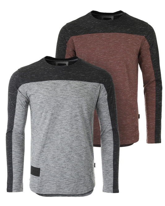 Athletic Color Block Long Sleeve Curved Hemline Casual Shirt - Fashivra