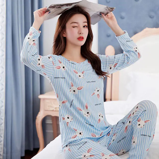 Women's Long-Sleeved Pajama Set in Cute Design - Fashivra
