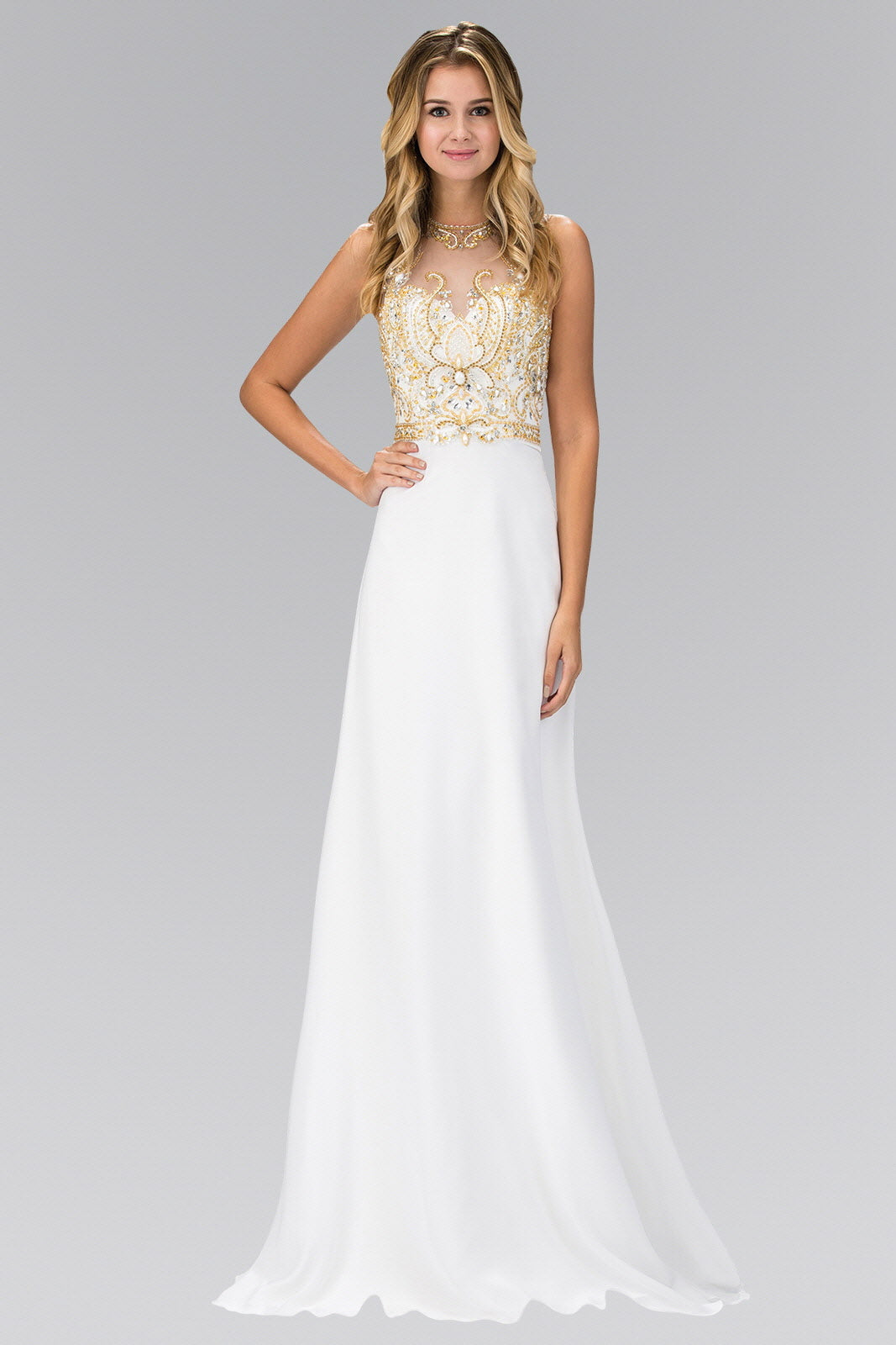 Jewel and Bead Embellished Long Dress with Back Cut Out - Fashivra