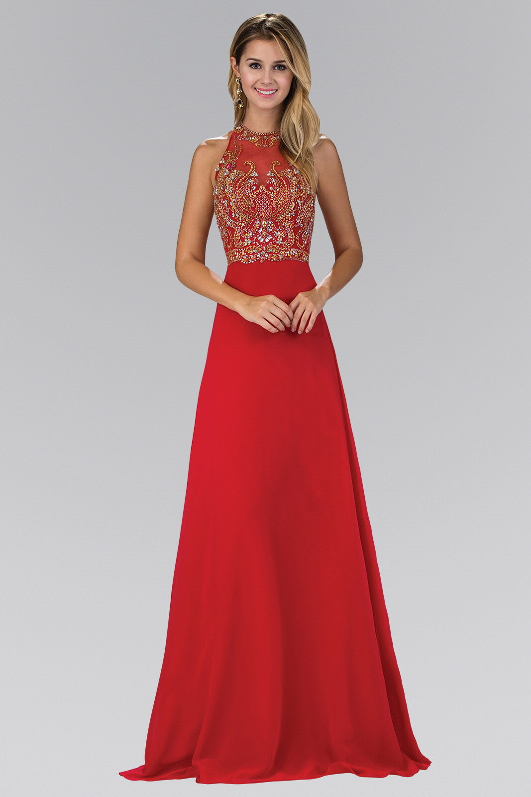 Jewel and Bead Embellished Long Dress with Back Cut Out - Fashivra