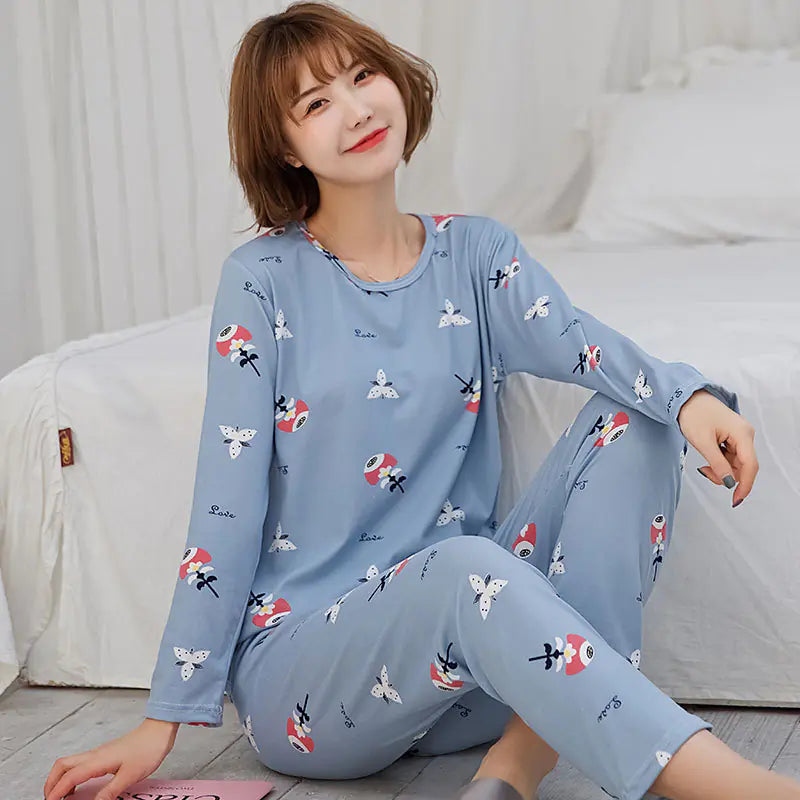 Women's Long-Sleeved Pajama Set in Cute Design - Fashivra