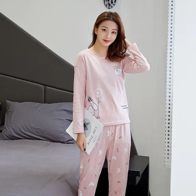 Women's Long-Sleeved Pajama Set in Cute Design - Fashivra